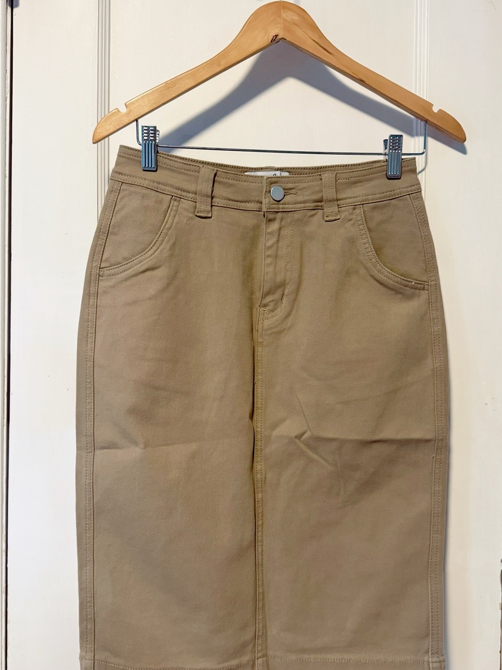 Midi Skirt in Khaki with Straight Silhouette